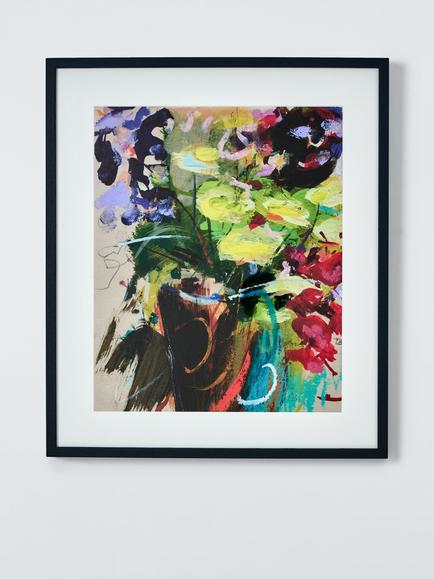 John Lewis Lesley Birch 'Stocks & Chrysanthemums' Framed Print & Mount, 62.5 x 54cm, Multi