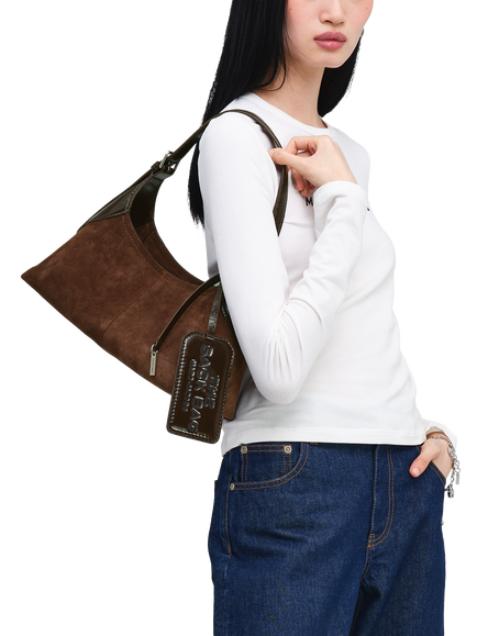 Marc Jacobs Small Suede Belted Sack Shoulder Bag, Dark Brown - view 2, Dark Brown