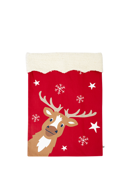 Frugi Kids' Reindeer Print Christmas Santa Sack, Scarlet/Multi, Scarlet/Multi