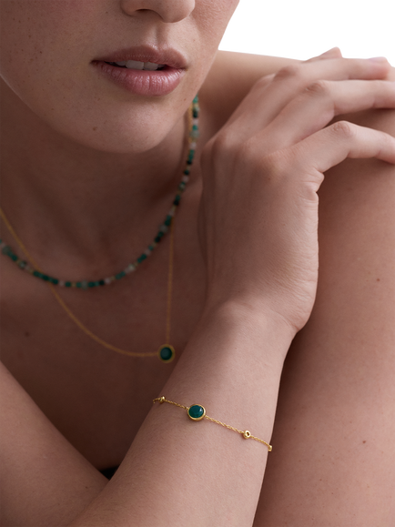 Astley Clarke Luna Station Bracelet - view 2, Gold/Green Agate