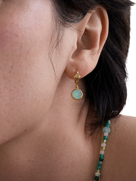 Astley Clarke Luna Huggie Earrings - view 2, Gold/Aqua Quartzite