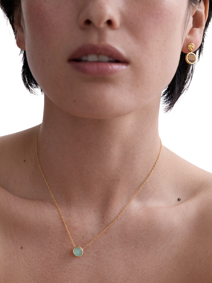 Astley Clarke Luna Pendant Necklace - view 2, Gold/Aqua Quartzite