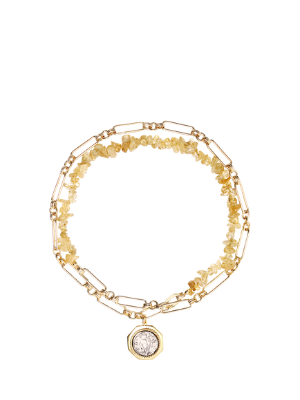 By Alona Lucienne Coin Charm Necklace, Citrine / Gold, Citrine / Gold