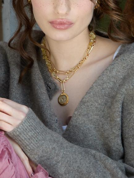 By Alona Lucienne Coin Charm Necklace, Citrine / Gold - view 2, Citrine / Gold