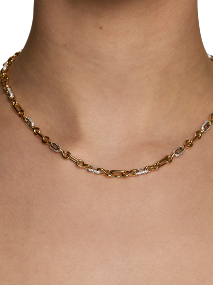 Astrid & Miyu Pavé Chain Link Necklace, Gold - view 2, Gold