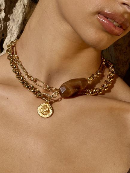 By Alona Monique Necklace, Ammonite, Gold - view 2, Ammonite, Gold