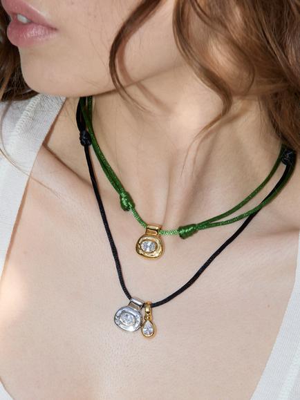 By Alona Sabine Oval Pendant Necklace, Green / Gold - view 2, Green / Gold