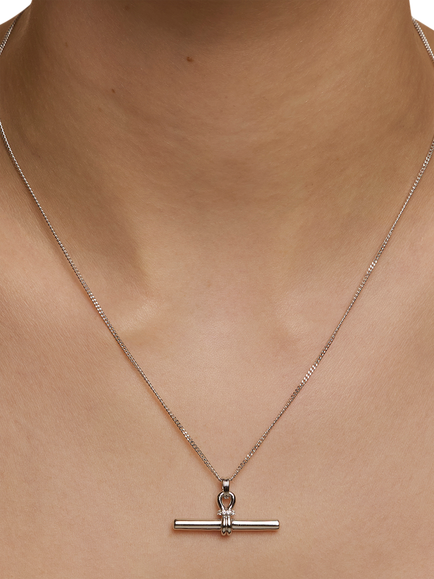 Astrid & Miyu Hardware T-Bar Pendant Necklace, Silver - view 2, Silver