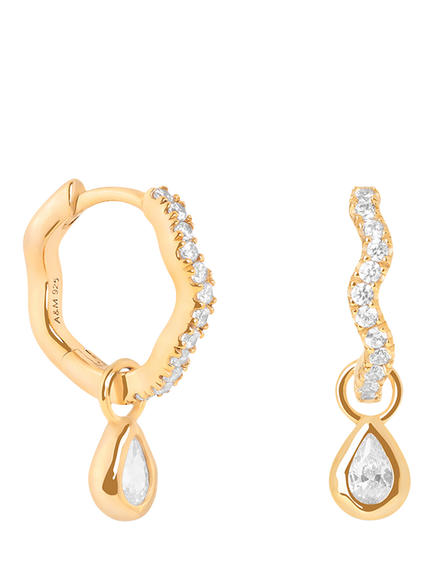 Astrid & Miyu Scalloped Crystal Charm Huggie Earrings, Gold, Gold