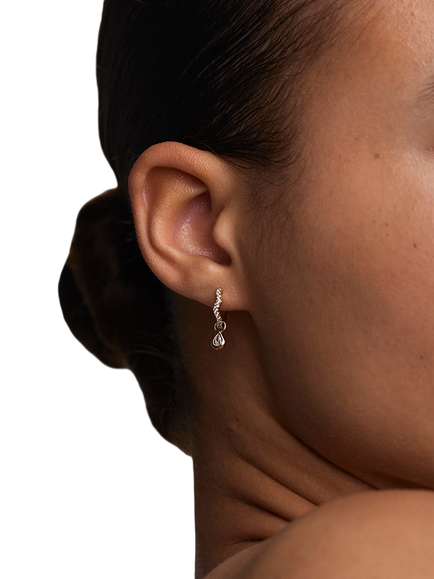 Astrid & Miyu Scalloped Crystal Charm Huggie Earrings, Gold - view 2, Gold
