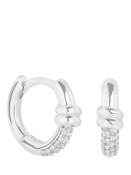 Astrid & Miyu Pavé Knot Huggie Earrings, Silver, Silver