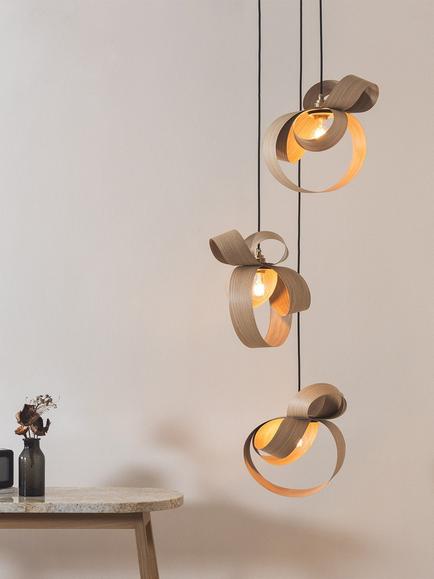 Tom Raffield Heden 3 Pendant Cluster Ceiling Light, Oak - view 2, Oak