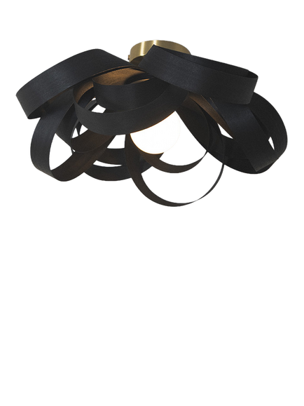 Tom Raffield Skipper Small Semi Flush Ceiling Light, Dia.46cm, Black Noctis - view 2, Black