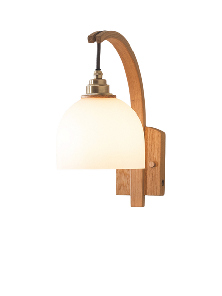 Tom Raffield Bue Glass Shade Wood Stem Wall Light, Oak, Oak