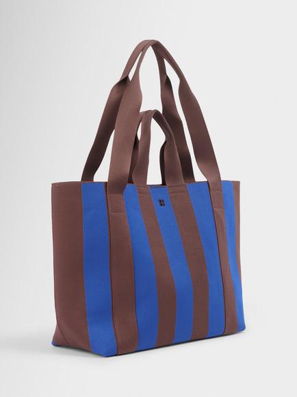 Sweaty Betty Stripe Knit Beach Tote Bag, Blue/Chestnut, Blue/Chestnut