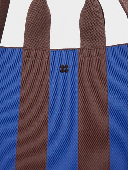 Sweaty Betty Stripe Knit Beach Tote Bag, Blue/Chestnut - view 2, Blue/Chestnut