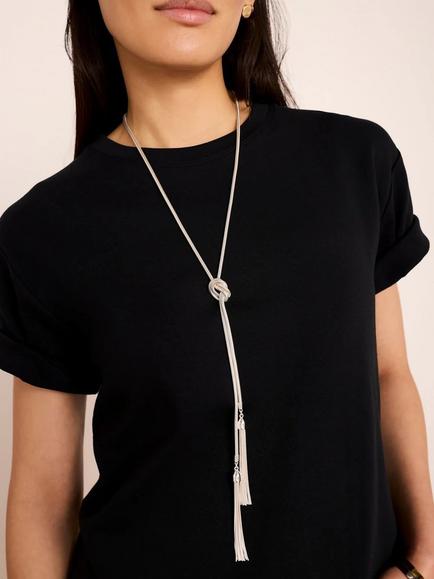 Mint Velvet Double Tassel Necklace, Silver, Silver