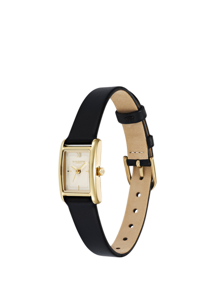 Olivia Burton 24000437 Women's Grove 16mm Rectangular Leather Strap Watch, Black - view 2, Black