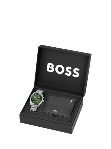 BOSS 1570202 Men's Grand Prix 44mm Round Bracelet Strap Watch and Card Holder Gift Set - view 2, Silver