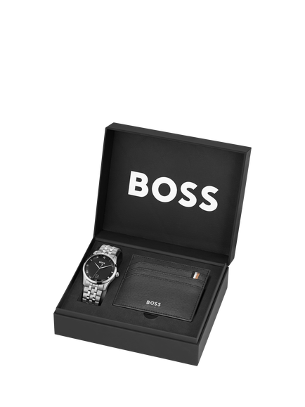 BOSS 1570204 Men's Principle 41mm Round Bracelet Strap Watch and Leather Card Holder Gift Set - view 2, Silver