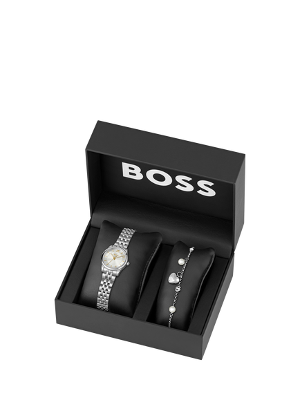 BOSS 1570210 Women's Graceful Mina 25mm Bracelet Strap Watch and Amara Bracelet Gift Set, Silver - view 2, Silver