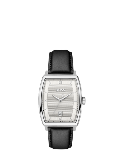 BOSS 1514351 Men's Principle Ark 39mm Leather Strap Watch, Black, Black