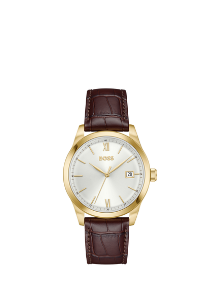 BOSS 1514357 Men's Langford 39mm Leather Strap Watch, Brown, Brown