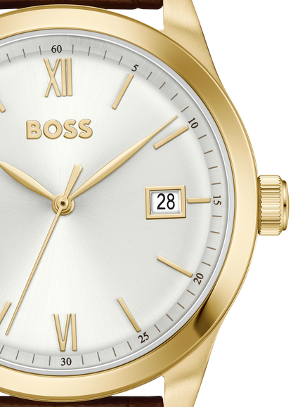BOSS 1514357 Men's Langford 39mm Leather Strap Watch, Brown - view 2, Brown
