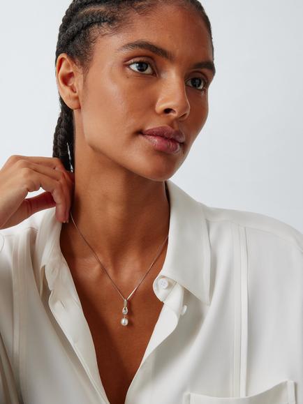 Lido Pearl and Cubic Zirconia Necklace, White - view 2, White