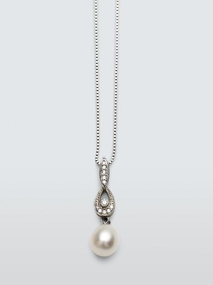 Lido Pearl and Cubic Zirconia Necklace, White - view 2, White