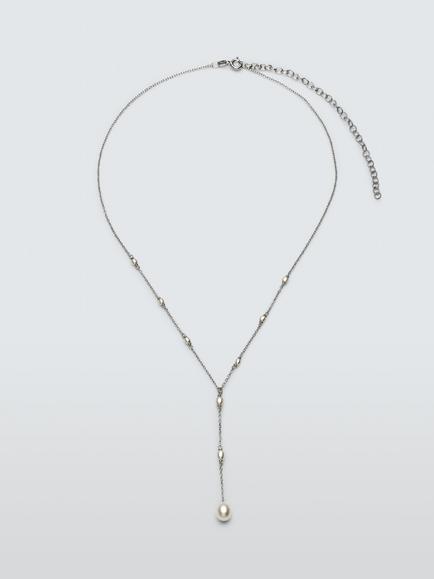 Lido Triple Pearl Lariat Drop Necklace, Silver, Silver