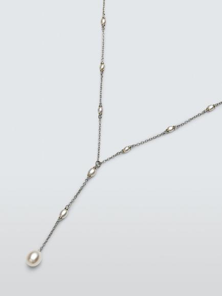 Lido Triple Pearl Lariat Drop Necklace, Silver - view 2, Silver