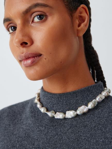 Lido Baroque Freshwater Pearl Necklace, White - view 2, White