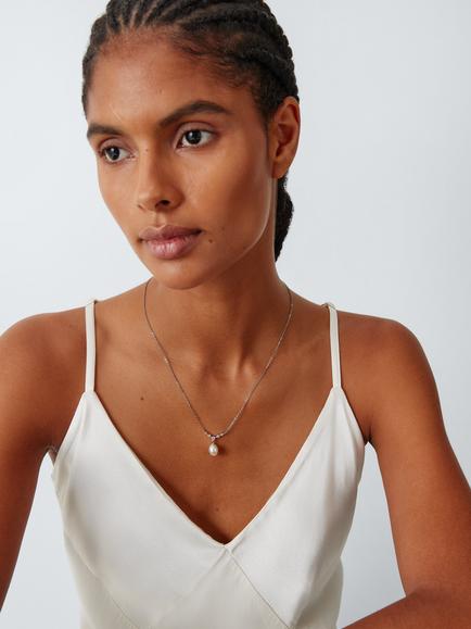 Lido Pearl and Cubic Zirconia Drop Necklace, White - view 2, White