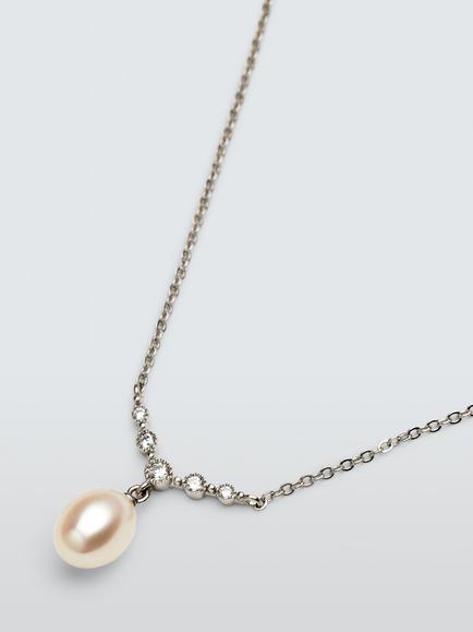 Lido Pearl and Cubic Zirconia Drop Necklace, White - view 2, White