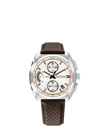 Tommy Hilfiger 1792270 Men's Cole 41mm Round Leather Strap Watch, Brown, Brown