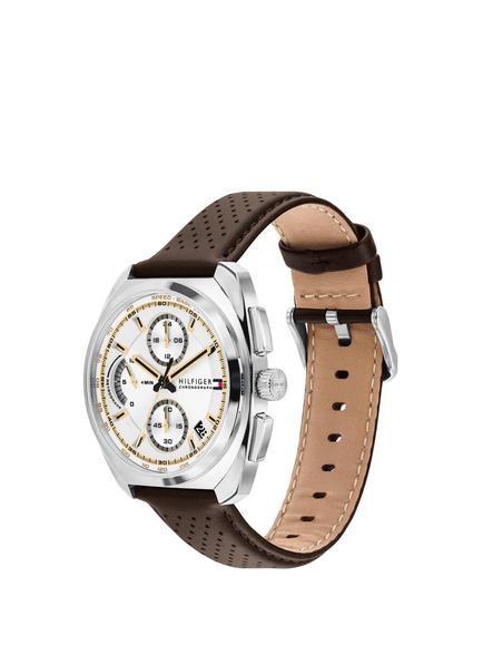 Tommy Hilfiger 1792270 Men's Cole 41mm Round Leather Strap Watch, Brown - view 2, Brown