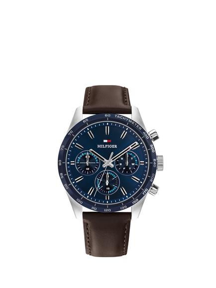 Tommy Hilfiger 1792276 Men's Hampton 42mm Round Leather Strap Watch, Brown, Brown