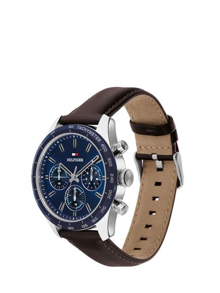 Tommy Hilfiger 1792276 Men's Hampton 42mm Round Leather Strap Watch, Brown - view 2, Brown