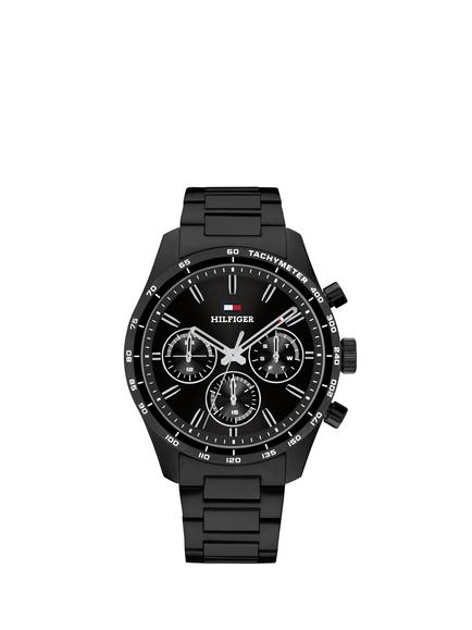 Tommy Hilfiger 1792280 Men's Hampton 42mm Round Bracelet Strap Watch, Black, Black