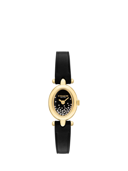 Coach 14504739 Sammy Women's 18mm Oval Leather Strap Watch, Black, Black