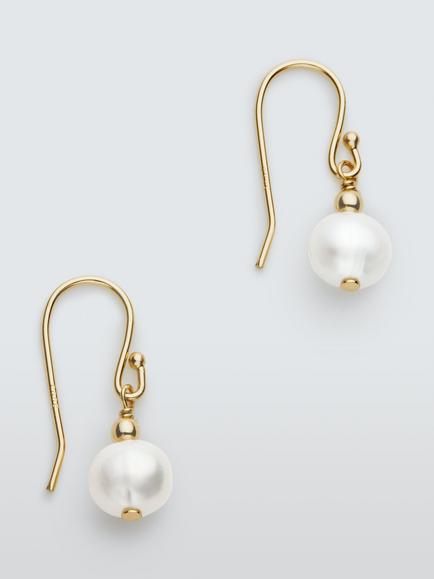 Lido Freshwater Pearl Hook Earrings, Gold, Gold
