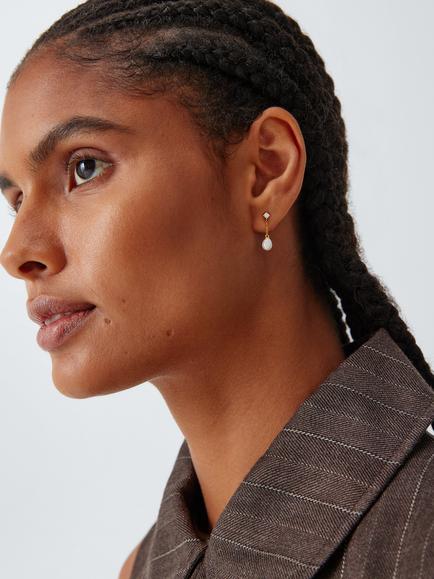 Lido Pearl and Cubic Zirconia Drop Earrings, Gold - view 2, Gold
