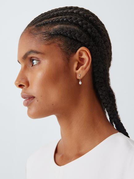 Lido Pearl and Cubic Zirconia Drop Earrings, Silver - view 2, Silver