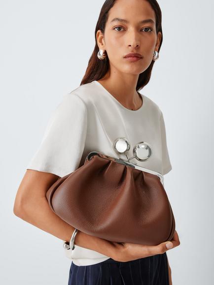Weekend Max Mara Leather Clutch Bag, Brown - view 2, Brown
