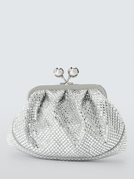 Weekend MaxMara Sequin Pasticcino Clutch Bag, Silver, White