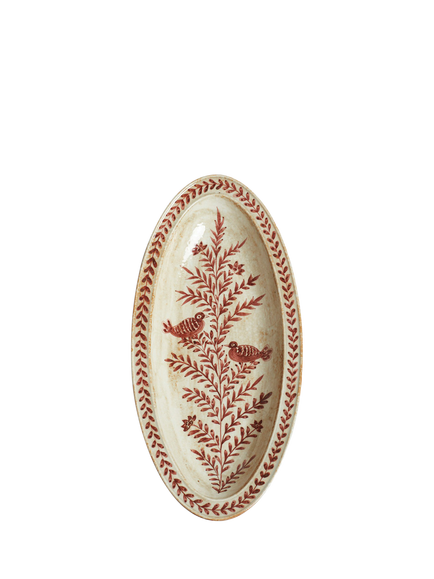 OKA Samla Leaf Oval Porcelain Serving Platter, 50cm, Red, Red