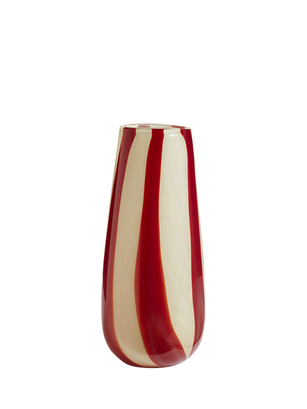 OKA Twistle Striped Glass Vase, H32cm, Red/Antiqued White, Red/Antiqued White