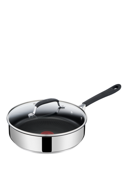 Jamie Oliver by Tefal Quick & Easy Stainless Steel Non-Stick Saute Pan & Glass Lid, 25cm, Black Black