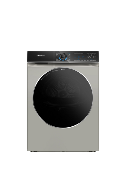 Siemens OUTLET IQ700 WR47B2CSGB Freestanding Self-Cleaning Heat Pump Tumble Dryer, 9kg Load, Like New, Silver, Silver